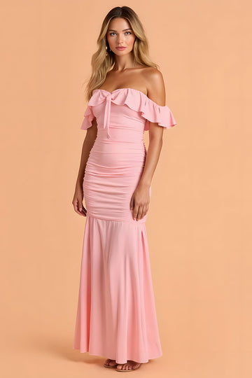 Mermaid Off The Shoulder Blush Bridesmaid Dress